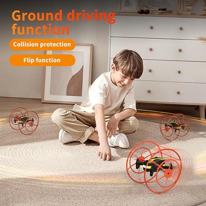 M17 Drone with Protective Cover Mini Drone RC Quadcopter for Beginners Land-Air Dual Mode Drone Headless Mode 3 Speed Modes 3D Flip One Key Control 2 Rechargeable Battery Gifts