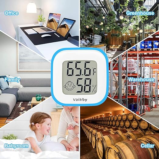 Vaikby Indoor Thermometer 2Pack, Humidity Gauge Meter Digital Hygrometer Room Thermometer for Home, Hight Accurate Temperature and Humidity Monitor for Greenhouse, Reptile, Humidors, Cellar, Office