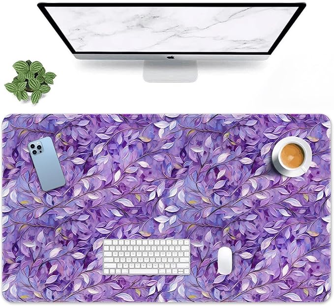 Britimes Purple Leaves Abstract Oil Painting Large Mouse Pad Non-Slip Leaves Colorful Desk Pad Keyboard and Mouse Desk Mat Gaming Mousepad for Game, Office & Home, 31.5 x 15.7 in