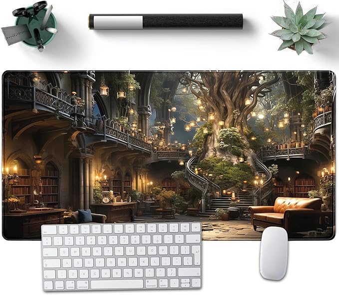 Dark Academia Bookish Desk Mat Adventure Dreams Extended Mousepad Large Gaming Mousepad Black Extended Mouse Pad XXL Laptop Computer Mouse Keyboard Mat 31.5 x 15.7