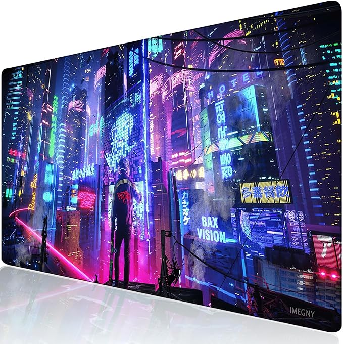 Extended Gaming Mouse Pad, Portable Mat for Keyboard & Mouse with Stitched Edges + Non-Slip Rubber Base (90x40 colorfulcity002)