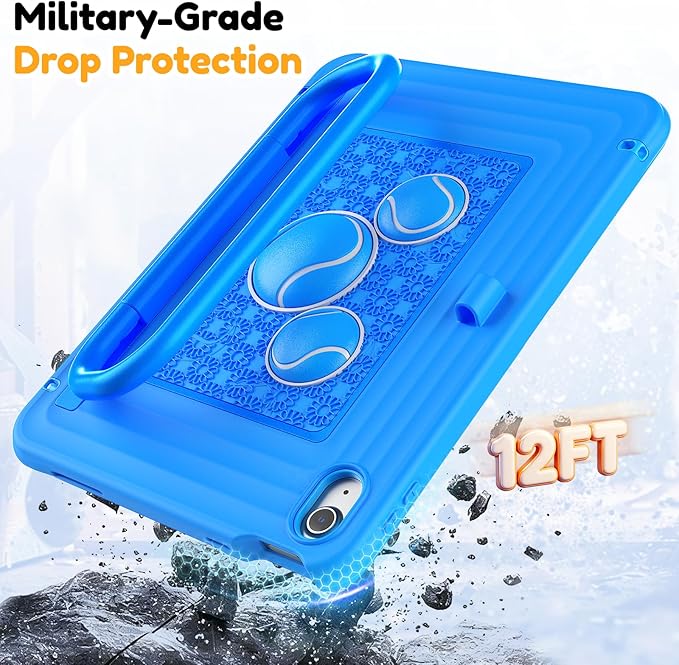 KAIJIAbox Kids Case for iPad A16 11th Generation 11 inch 2025/10th Generation 10.9” 2022- Military-Grade Rugged Drop Protection with Metal Handle/Stand, Screen Protector,Shoulder Strap-Blue