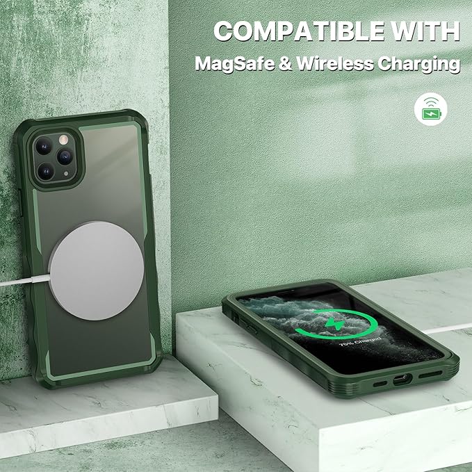 CENHUFO Privacy for iPhone 11 Pro Case, Full Body Phone Case with Built-in 9H Tempered Glass Privacy Screen Protector and Camera Lens Protector, Anti Peep Spy Shockproof Bumper Clear Cover - Green