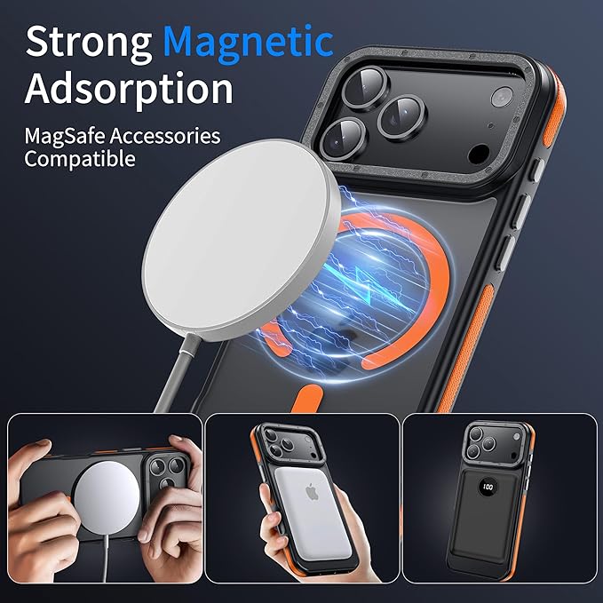 for iPhone 17 Pro Max case with Camera Lens Protector[10Ft Military-Grade Protection] Compatible with fit MagSafe Shockproof Slim Thin Cover case for iPhone 17 Pro Max 6.9 inch, Orange Bumper