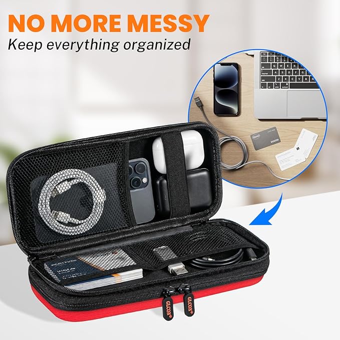 Double-Layer Hard Carrying Case Electronics Organizer - Multi-Pocket Zipper Travel Case Tech Accessories Storage Pouch Bag for Charger, Apple Pencil, Power Bank, Phone, USB Flash Drive, Cord, Cable