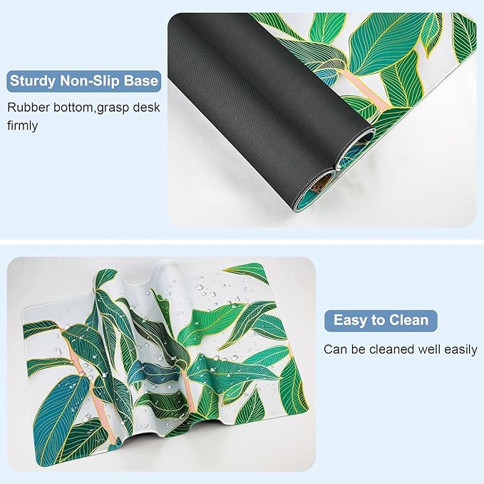 Large Gaming Mouse Pad with Coaster, Desk Matt for Desktop, Desk Pad, Mouse Pads Mat, Stitched Edges Big Extended Mousepad for Computer Keyboard Laptop Office Decor, 31.5'' x15.6''-Leaves 4
