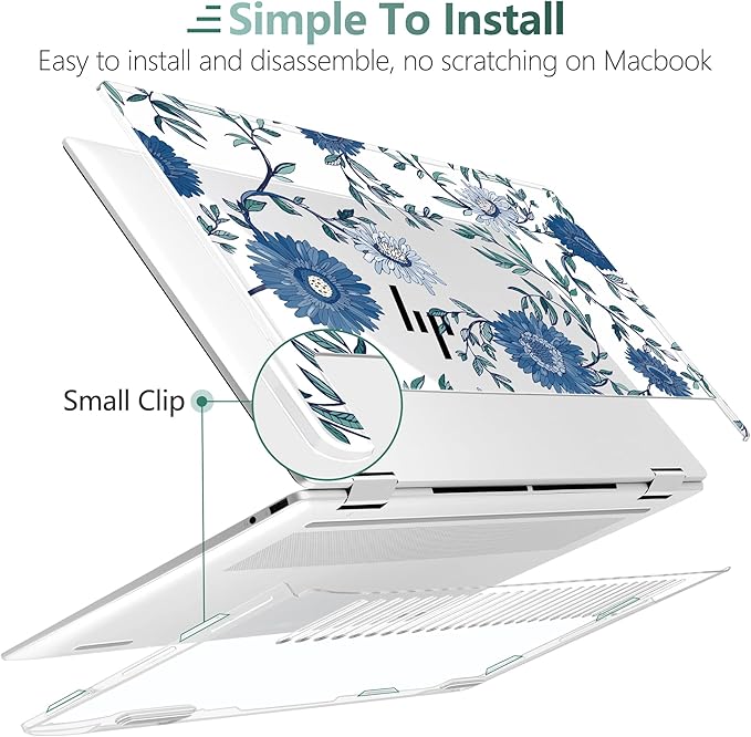 Premium Crystal Clear Case for HP Envy x360 16-inch 2-in-1 Laptop 2024 Release, Creative Patterns Ultra-Slim Lightweight Scratch-Resistant Hard Shell with Professional Protection, Blue Flowers