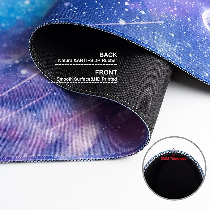 Purple Gaming Mouse Pad XL Cat Cute Desk Pad Keyboard Mat Kawaii Cat Sky Mouse Pad Blue Desk Mat Decor with Stitched Edges Non-Slip Large Computer Mat 31.5"x11.8"