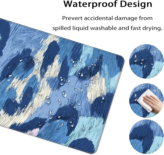35.4 x 15.7 in, XXL Large Mouse Pad for Desk, Extended Keyboard Mouse Mat for Computer Office, Big Mouse pad with Stitched Edges, Gaming Pc-Leopard Print Light Blue and Navy