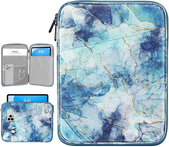 Dadanism 9-11" Tablet Sleeve Bag Carrying Case for iPad (A16) 11th Gen 11", iPad 10th Gen 10.9" Air 5/4, iPad Air M4/Pro 11", iPad 9/8/7th, Galaxy Tab A11+ Plus 11", Remarkable 2 10.3", Marble Blue