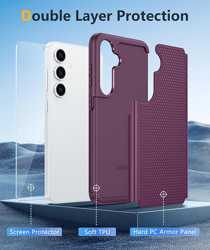 FNTCASE for Samsung Galaxy S25-Plus Case: S24-Plus Dual Layer Heavy Duty Phone Protective Cover Shockproof Rugged with Non-Slip Textured - Military Drop Protection Bumper - 6.7 inch (Burgundy Purple)