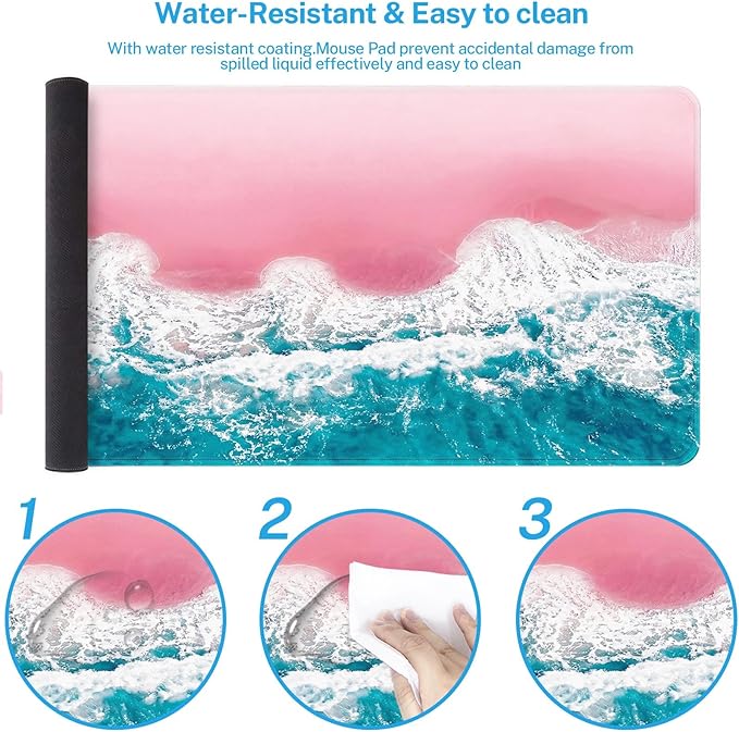 Britimes Pink Blue Beach Large Mouse Pad Non-Slip Desk Pad Keyboard and Mouse Desk Mat Gaming Mousepad for Game, Office & Home, 31.5 x 15.7 in
