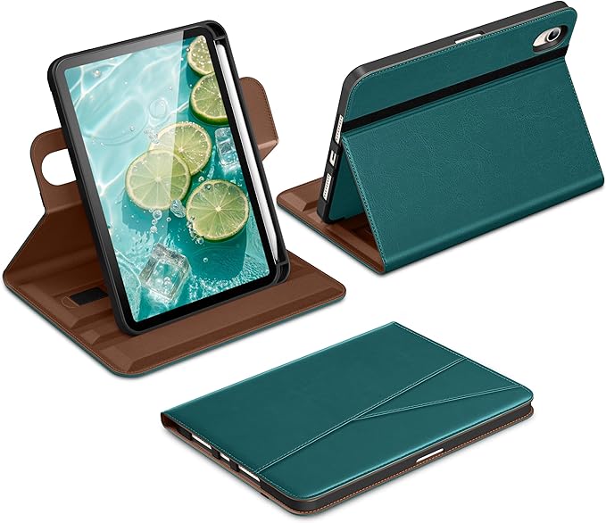 DTTO for iPad mini 7 (A17 Pro) Case, iPad mini 7th / 6th Generation Case (2024/2021), 360 Degree Rotating Premium Leather Folio Stand Cover with Pencil Holder, Green