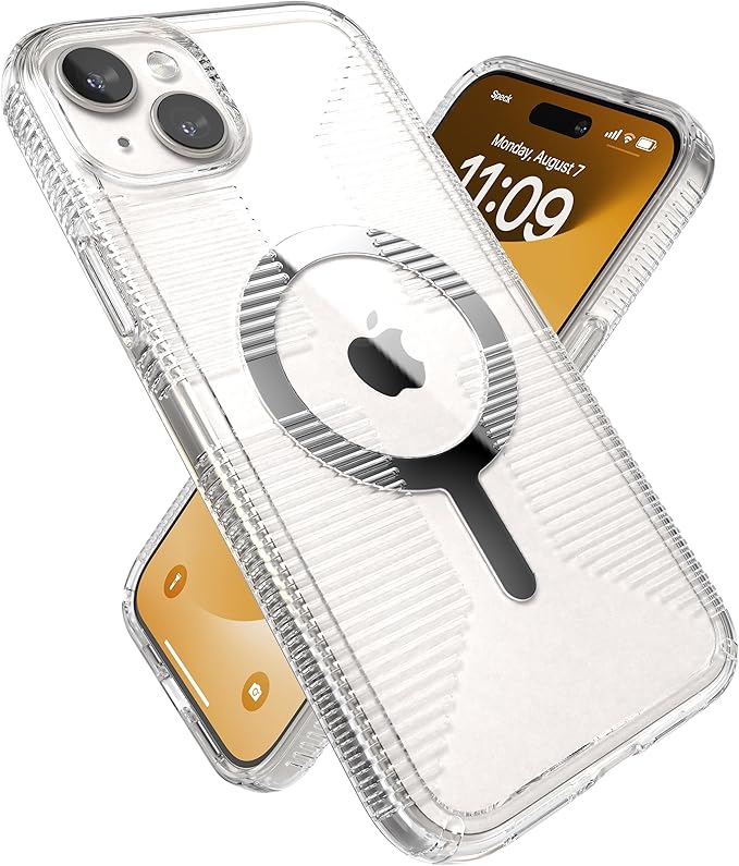 Speck Clear iPhone 15 Plus Case - Slim, Built for MagSafe, Drop Protection Grip - for iPhone 15 Plus & iPhone 14 Plus - Scratch Resistant, Anti-Yellowing, 6.7 Inch Phone Case - GemShell Grip Clear