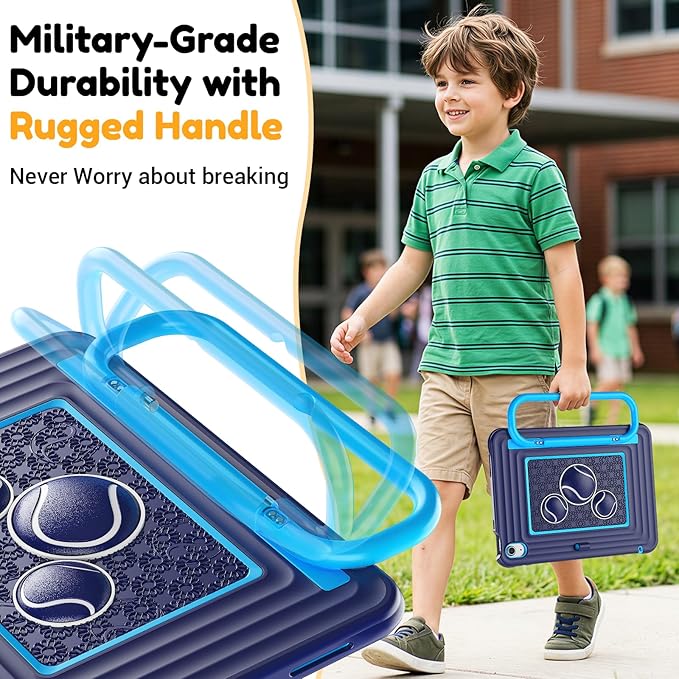 KAIJIAbox Kids Case for iPad A16 11th Generation 11 inch 2025/10th Generation 10.9” 2022- Military-Grade Rugged Drop Protection with Metal Handle/Stand, Screen Protector,Shoulder Strap-Navy Blue