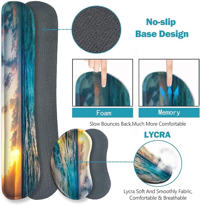 ToLuLu Extended Gaming Mouse Pad, Memory Foam Ergonomic Keyboard Mouse Wrist Rest Support Set, Large Desk Mat with Stitched Edges, Non-Slip Base Mousepad for Home Office Game and Study, Sunset