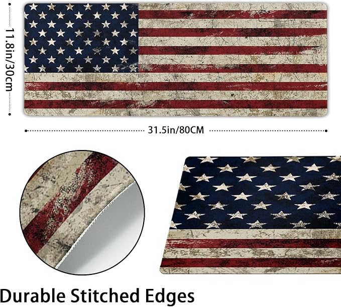 American Flag Mouse Pad Extended Large 31.5x11.8 in USA Flag Desk Mat Independence Day Large Mousepad Non-Slip Rubber Base Stitched Edge Gaming Mousepad PC Computer Desk Pad for Work Desktop