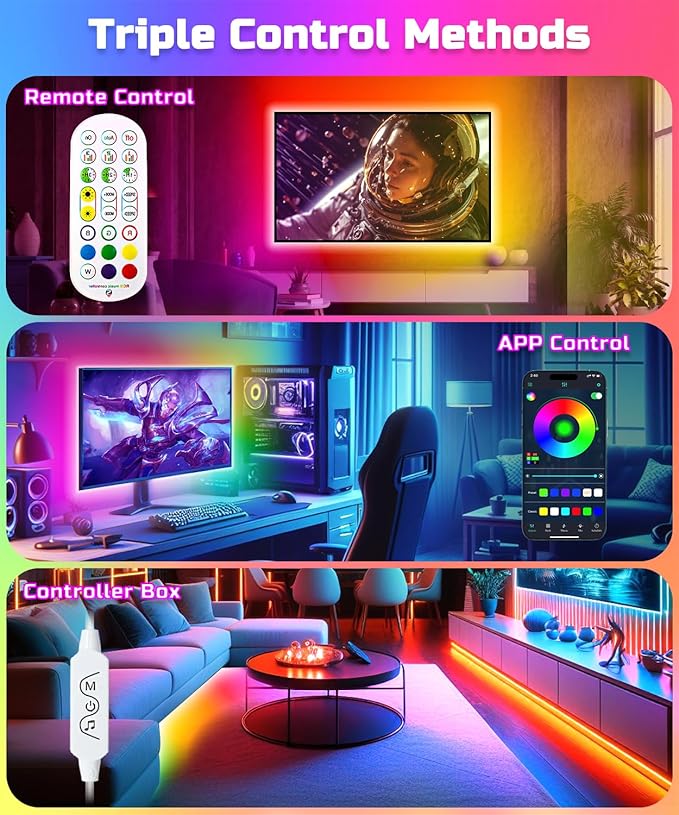 Daymeet TV Led Backlight, 23ft LED Lights for TV Behind for 75-100 inch, RGB Glow USB Led Light Strip for TV Lighting Color Changing Music Sync Bluetooth APP Control for Bedroom HDTV