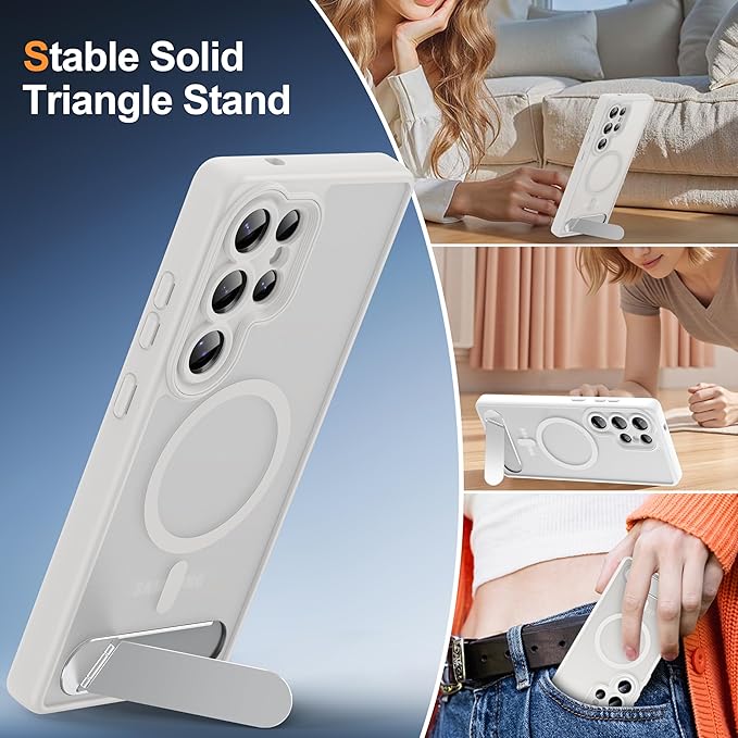 Magnetic for Samsung Galaxy S25 Ultra Case, [Compatible with MagSafe][Full Camera Protection][Built-in Invisible Kickstand] Translucent Matte Phone Case for S25 Ultra 6.9" - White