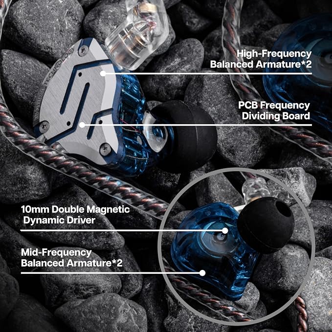 Linsoul KZ ZS10 Pro, 4BA+1DD 5 Driver in Ear Monitor, HiFi Wired Earbuds, Gaming Earbuds, Hybrid IEM Earphones with Stainless Steel Faceplate, Detachable Cable for Musician(Without Mic, Glare Blue)