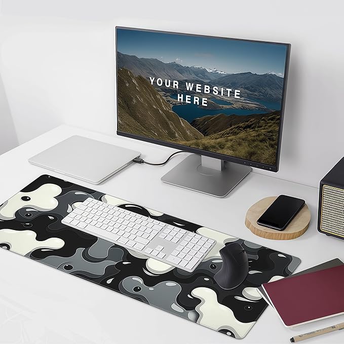 Extra Large Mouse Pad, Black and White Minimalist Pattern, 31.5 x 15.7 Inches, Rubber, Rectangular Desk Protector with Non-Slip Backing