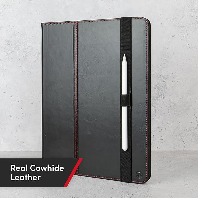Casemade Real Leather Case Compatible with iPad Pro 13” M5 (2025)/M4 (2024) - Full-Grain Leather Cover, Auto Sleep/Wake, Dual Stand Position (Black)
