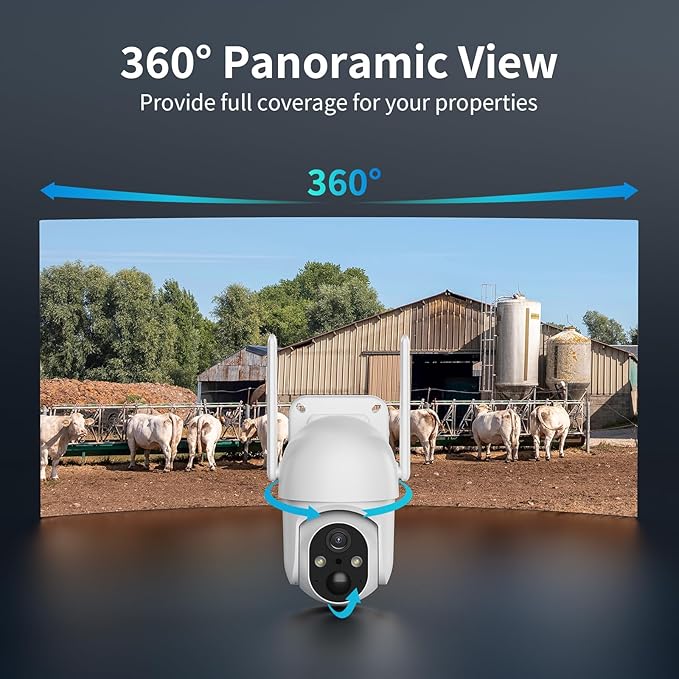ELYSOO 4G LTE Cellular Security Camera, 2 Pack Solar Powered Outdoor Cameras No WiFi Needed for Farm&Ranch, 360° View, 2K Night Vision, Built in SIM Card(Support Verizon/AT&T/T-Mobile) - White