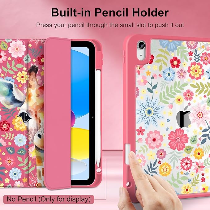 Case for iPad Air 11 inch M4 2026 M3 2025 M2 2024,iPad Air 5th (2022) / 4th (2020) 10.9 Inch Lightweight Shockproof TPU Cute Trifold Cover Auto Wake Sleep Clear Back Soft Bumper, Giraffe