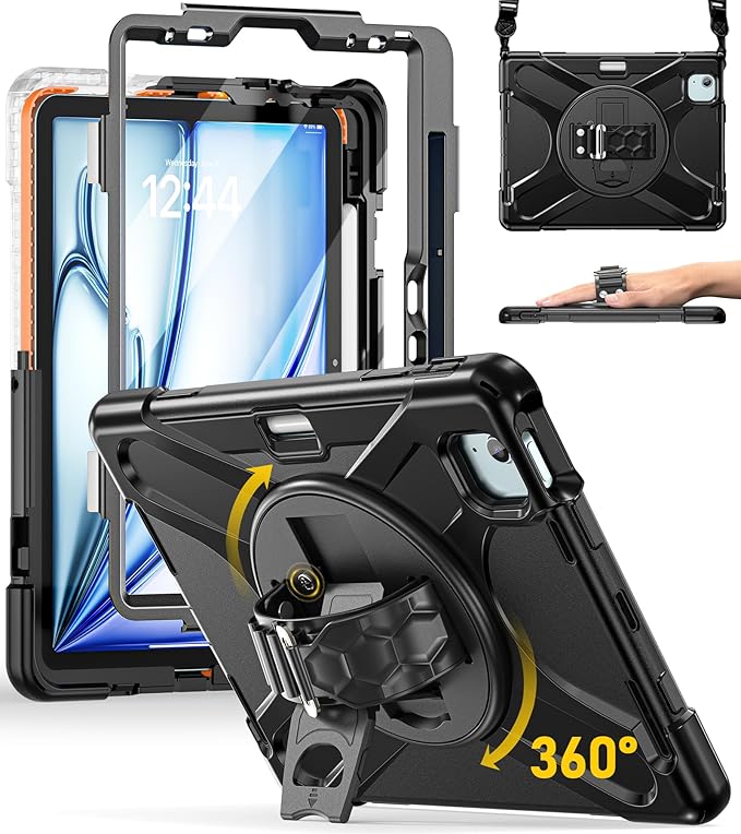 BRAECN Case for iPad Air 11 inch 2026(M4) 2025(M3) 2024(M2),iPad Pro 11 inch(4th/3rd/2nd/1st)& Air 10.9"(5th/4th) Protective with Pencil Holder Screen Protector 360°Rotating Stand Handle Full Body
