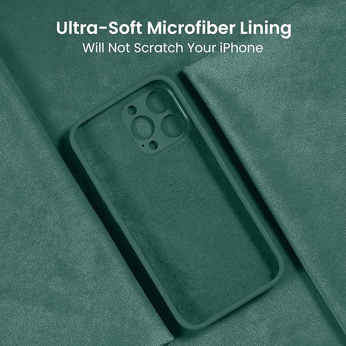 FireNova Designed for iPhone 16 Pro Max Case, Silicone Upgraded [Camera Protection] Phone Case, Soft Anti-Scratch Microfiber Lining Inside, 2024, Midnight Green