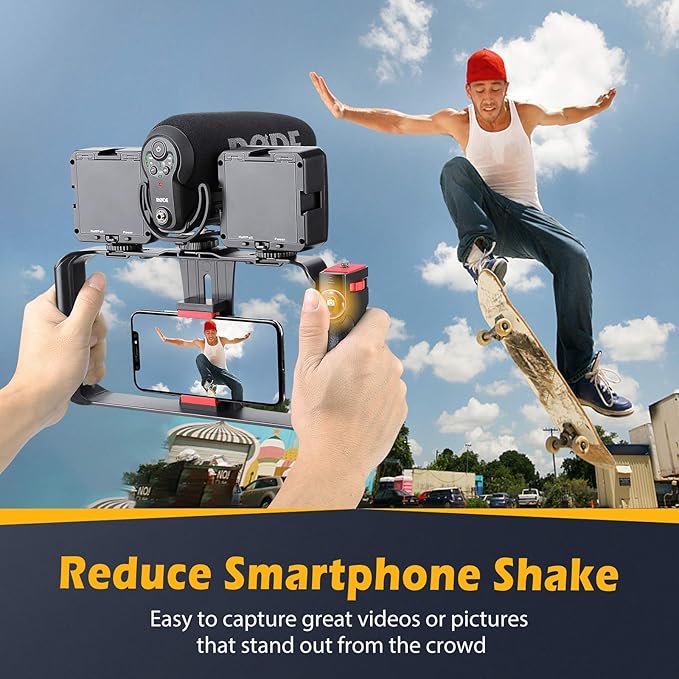 Zeadio Smartphone Video Cage Rig, Filmmaking Vlogging Case, Phone Stabilizer Tripod Mount with Wireless Remote Shutter Fits for All iPhone and Android Smartphones