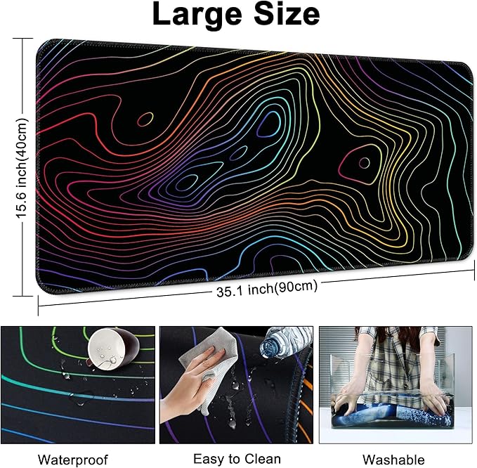 Desk Mat,Large Gaming Mouse Pad 35''×15.6'' XXL Extended Mouse Pad Mat Desk Pad with Non-Slip Base Mousepad for Computer,Office,Keyboard and Laptop - Topographic
