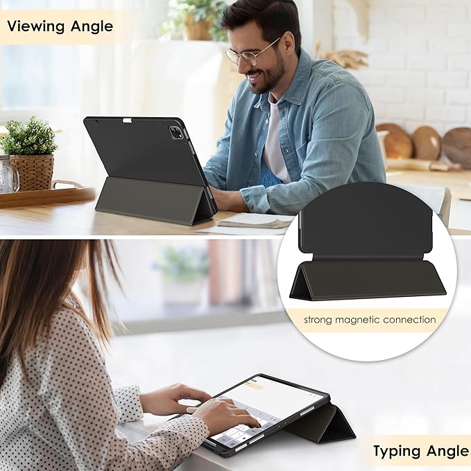 DTTO for iPad Air 13 Inch Case M4/M3/M2 2026/2025/2024, iPad Pro 12.9 Inch Case (6th/5th/4th/3rd Gen), Smart Slim Trifold Stand Soft Cover with Pencil Holder, Black
