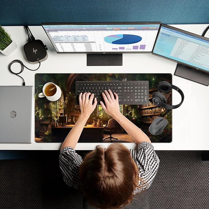 Large Desk Mouse Pad Enchanted Library Desk Mat, Extended Gaming Mouse Mat, Office Home Keyboard Pad, Magical Forest Computer Mats XXL, Full Desktop Mat Aesthetic PC Accessories 31.5" x 15.75"