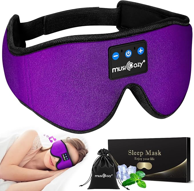 MUSICOZY Sleep Headphones, Bluetooth 5.4 Sleep Mask Headband Headphones Sleeping Eye Mask, Wireless Music Earbuds Earphones with HD Stereo Speakers Cool Gadgets Gifts (Violet)