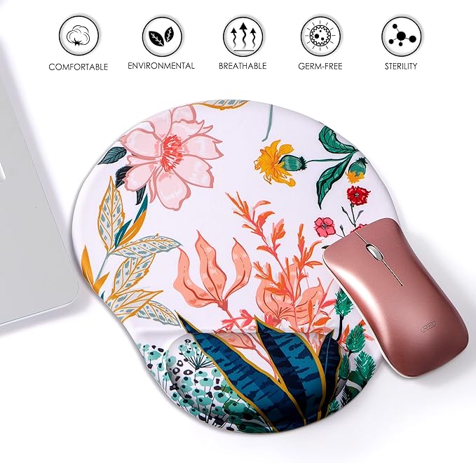Ergonomic Mouse Pad with Wrist Support Cute Mouse Pads with Wrist Rest,Comfortable Mouse Pad for Home Office Gaming Working Computers Laptop Pain Relief with Non-Slip PU Base (Creamy White)