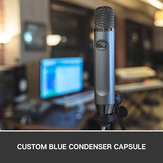 Blue Ember XLR Condenser Mic for Recording and Streaming, Custom Cardioid Capsule and Mic Stand Mount, Gray