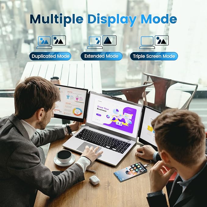 domyfan 14" Laptop Screen Extender, FHD 1080P IPS Triple Portable Monitor for Laptop, HDMI/USB-A/Type-C for Windows, Mac, Android, Chrome, Switch & PS5, Work with 13.3”-17” Laptops