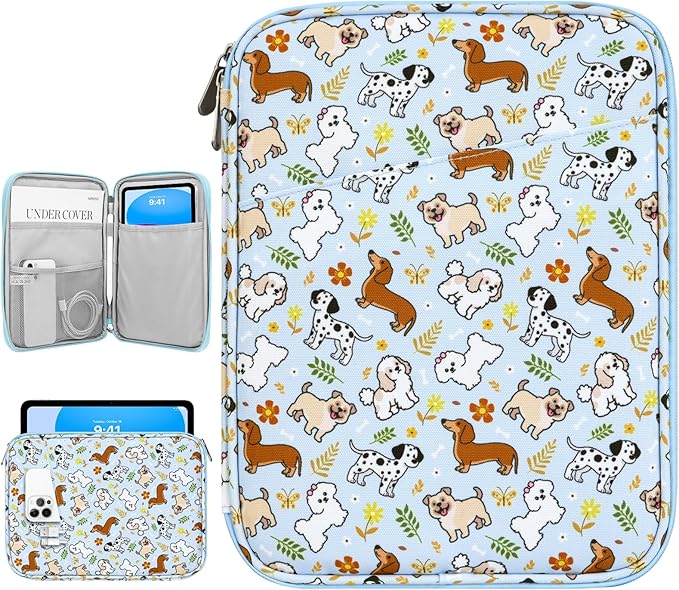 Dadanism 9-11" Tablet Sleeve Bag Carrying Case for iPad (A16) 11th Gen 11", iPad 10th Gen 10.9" Air 5/4, iPad Air M4/Pro 11", iPad 9/8/7th, Galaxy Tab A11+ Plus 11", Remarkable 2 10.3", Blue+Dog