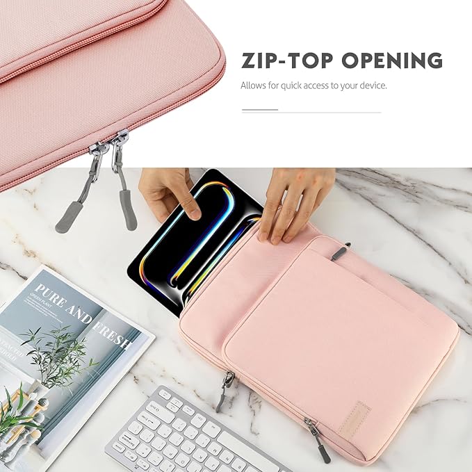 MoKo 10-13 Inch Tablet Sleeve Bag Carrying Case with Pockets Fits New 13 Inch iPad Pro M5 & Air M3, Pro 12.9/11 in,iPad 10th/Air 5/4th 10.9, i-Pad 7/8/9th 10.2, Galaxy Tab S8+/S9+ 12.4, Pink