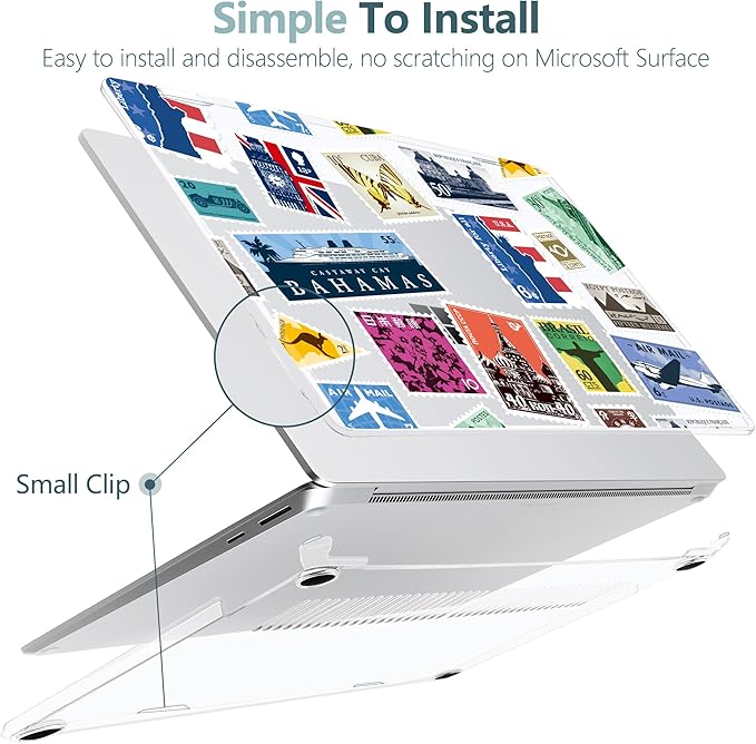Hard Case for 15-inch Microsoft Surface Laptop Copilot+ PC 2024 (7th Ed) Fashionable Lightweight Design Transparent Clear Laptop Shell, with TPU Keyboard Cover & OTG Adapters, Stamp collecting
