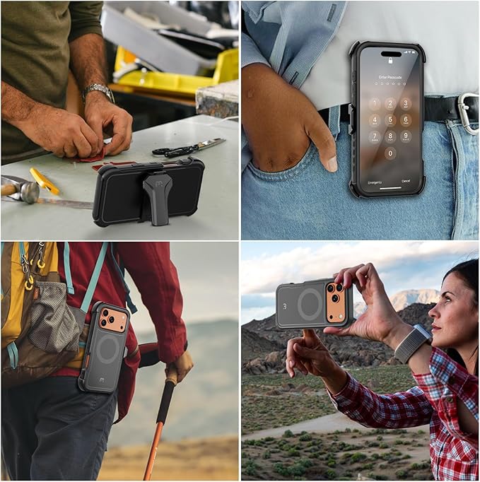 M MYBAT PRO For iPhone 17 Pro Max Case with Belt Clip Holster, Maverick Series 17 Pro Max Case[Compatible with Magsafe]w/Screen Protector,Anti-Drop,with 360°Rotating Kickstand,Heavy Duty Protection