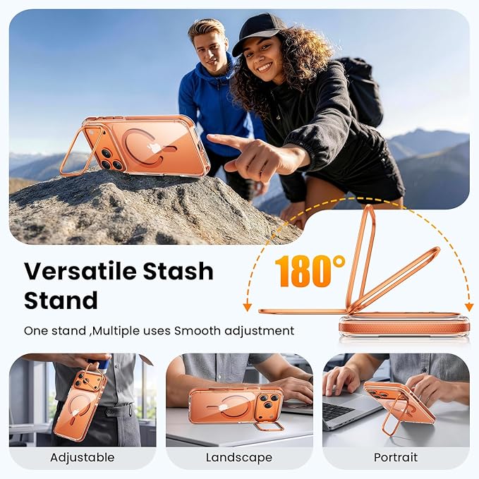2 in 1 for iPhone 17 Pro Max Case,[1 Screen Protector],7X Military-Grade Drop Protection,Fits MagSafe,Tough, Rugged & Durable for Heavy Duty iPhone 17 Pro Max Case,Orange-Clear