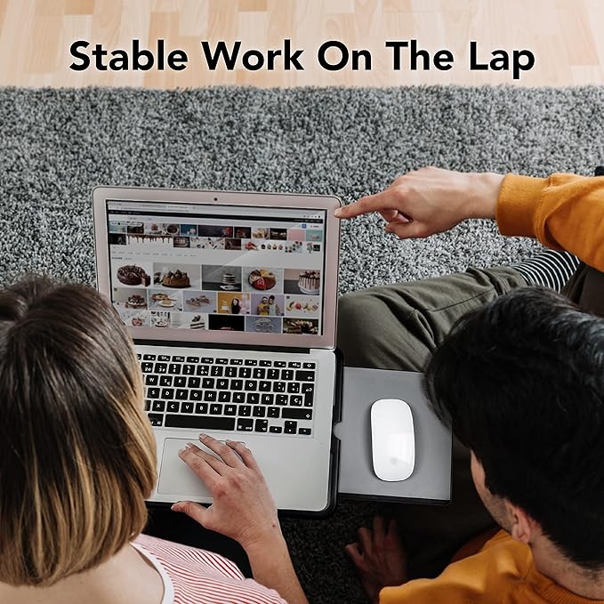 EHO Laptop Lap Pad - Laptop Stand Pad w Retractable Mouse Pad Tray, Anti-Slip Heat Shield Tablet Notebook Computer Stand Table w/Sturdy Stable Cooler Work Surface for Bed Sofa Couch or Travel