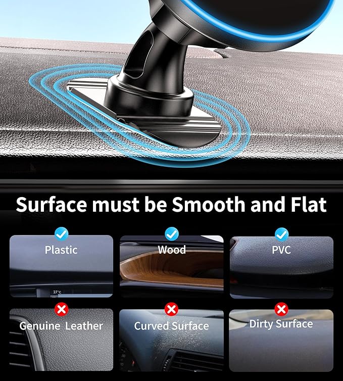 BHHB for Magsafe Car Mount Charger, [2026 Upgrade] 15W 2in1 Magnetic Wireless Car Charger, fits for Magsafe Car Charger, Vent/Dashboard Phone Holder for iPhone 17 16 15 14 13 12 Series(Cyan)