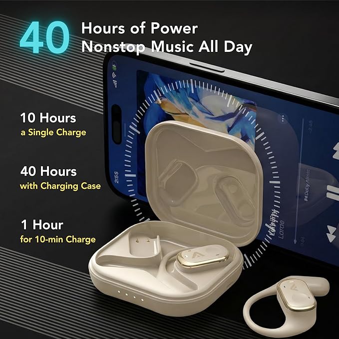Joy Open-Ear Headphones, Wireless Bluetooth 5.4 Earbuds, Over-Ear Around-Ear Earhook, Sports Fit for Running & Workouts, ENC Clear Calls, HD Sound, App EQ, 40H Battery, IPX4 Sweatproof, Black