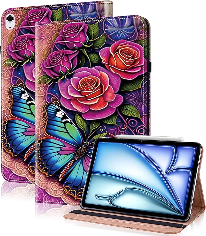 Compatible with iPad Air 11 Inch Case 8th/7th/6th Generation (M4/M3/M2) 2026/2025/2024, for iPad Air 5th/4th Generation Case 10.9 Inch 2022/2020 with Pencil Holder - Colorful Butterfly
