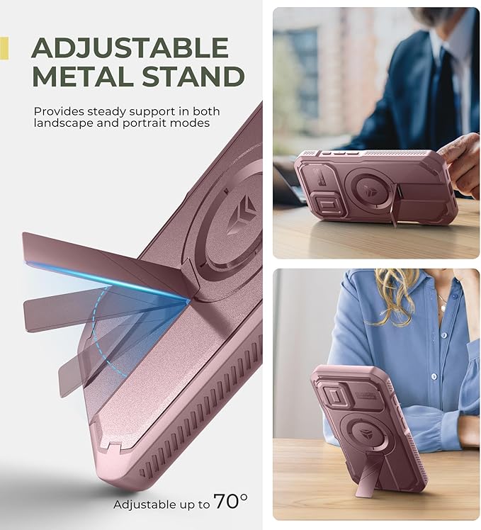Dexnor for iPhone 16 Case with Slide Camera Cover & Adjustable Kickstand & Built-in Screen Protector,Compatible with MagSafe Shockproof Bumper Cases Heavy-Duty Magnetic Protective Cover,Peony Pink