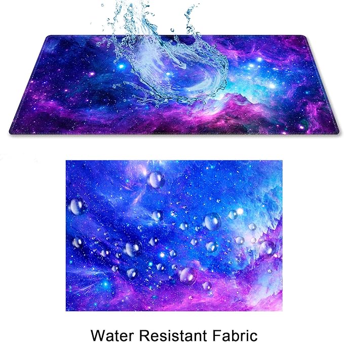 Meffort Inc Extra Large Extended Gaming Desk Mat Non-Slip Rubber Pads Stitched Edges Mouse Pad 35.4 x 15.7 inch - Galaxy Clouds