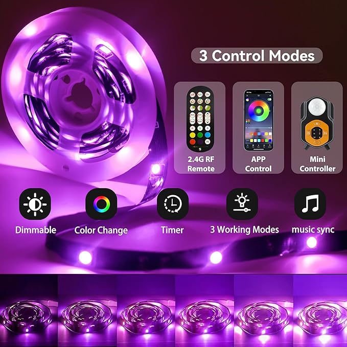 Under Bed Lights Motion Sensor LED Light Strip, 9.84ft 3 Mode RGB Motion Activated Bed Light with Music Sync and Timer, Color Changing Dimmable Night Lights with Remote Mother Day Gift